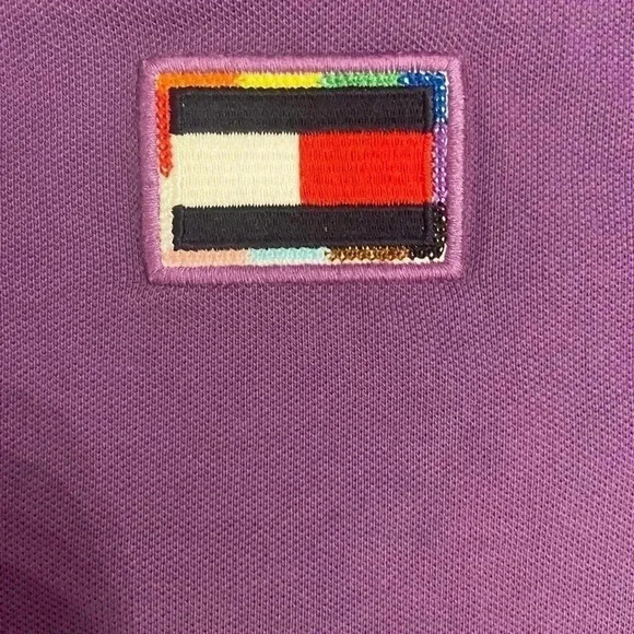Tommy Hilfiger Women M Slim Fit Stretch Pride Flag Polo Short Sleeve Purple Y2K - Picture 4 of 10